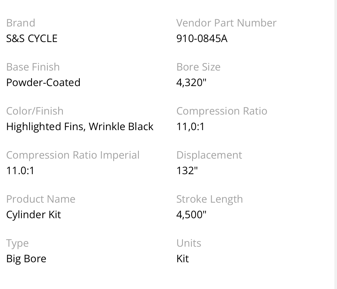 M8 S&S Big bore kit 132”